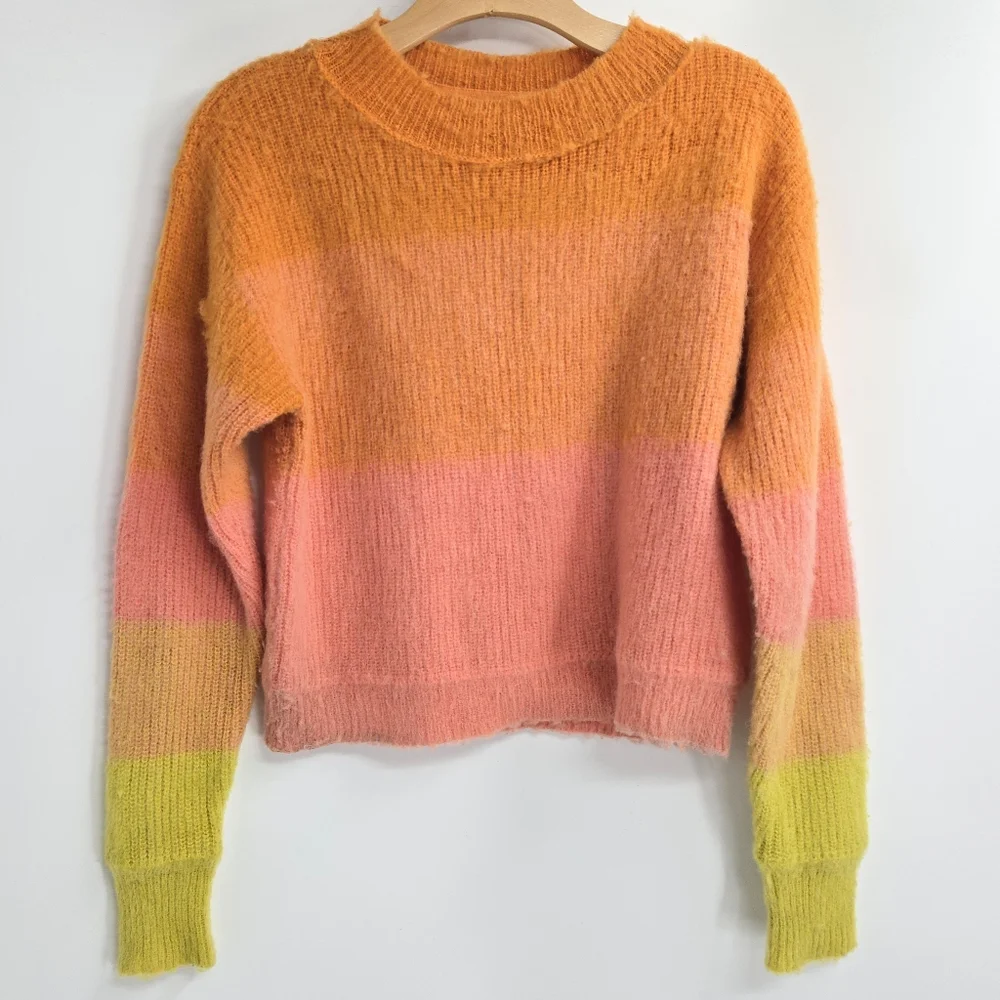 Free People Sweater‎ Autumn Sky Fluffy Ombre Orange Sunset
